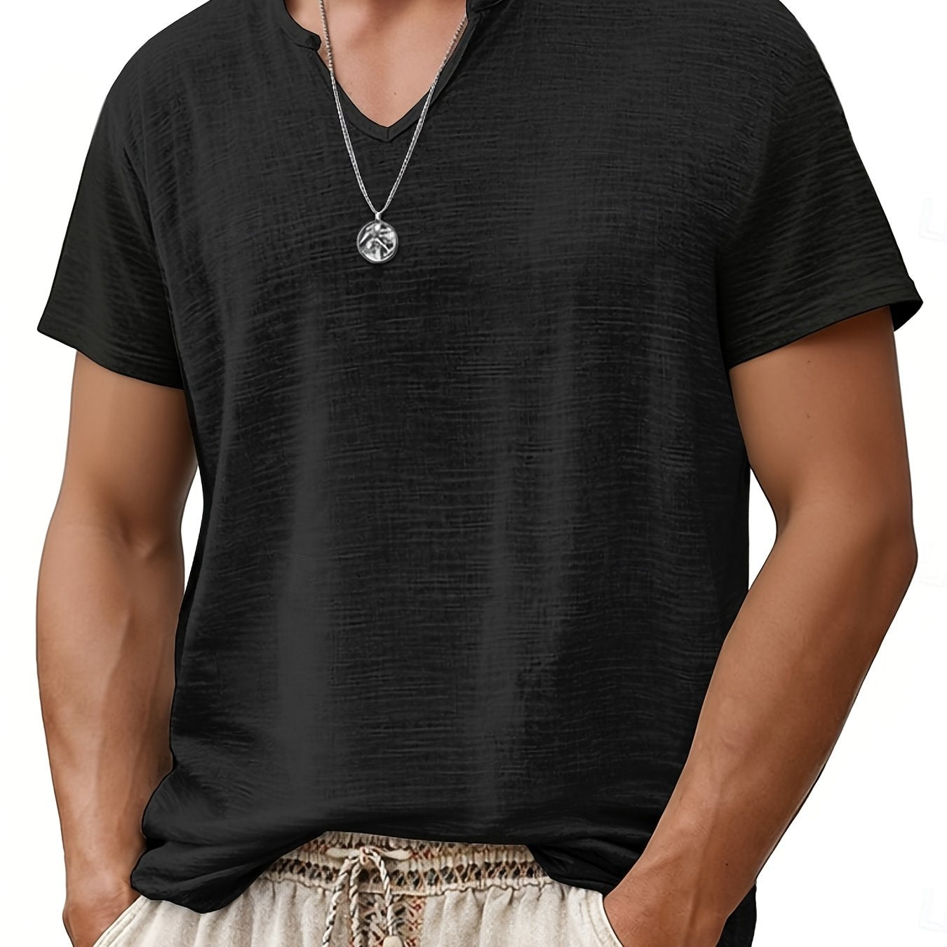 Tariano  | Ademend T-shirt met V-hals voor heren, casual, korte mouwen, effen kleur