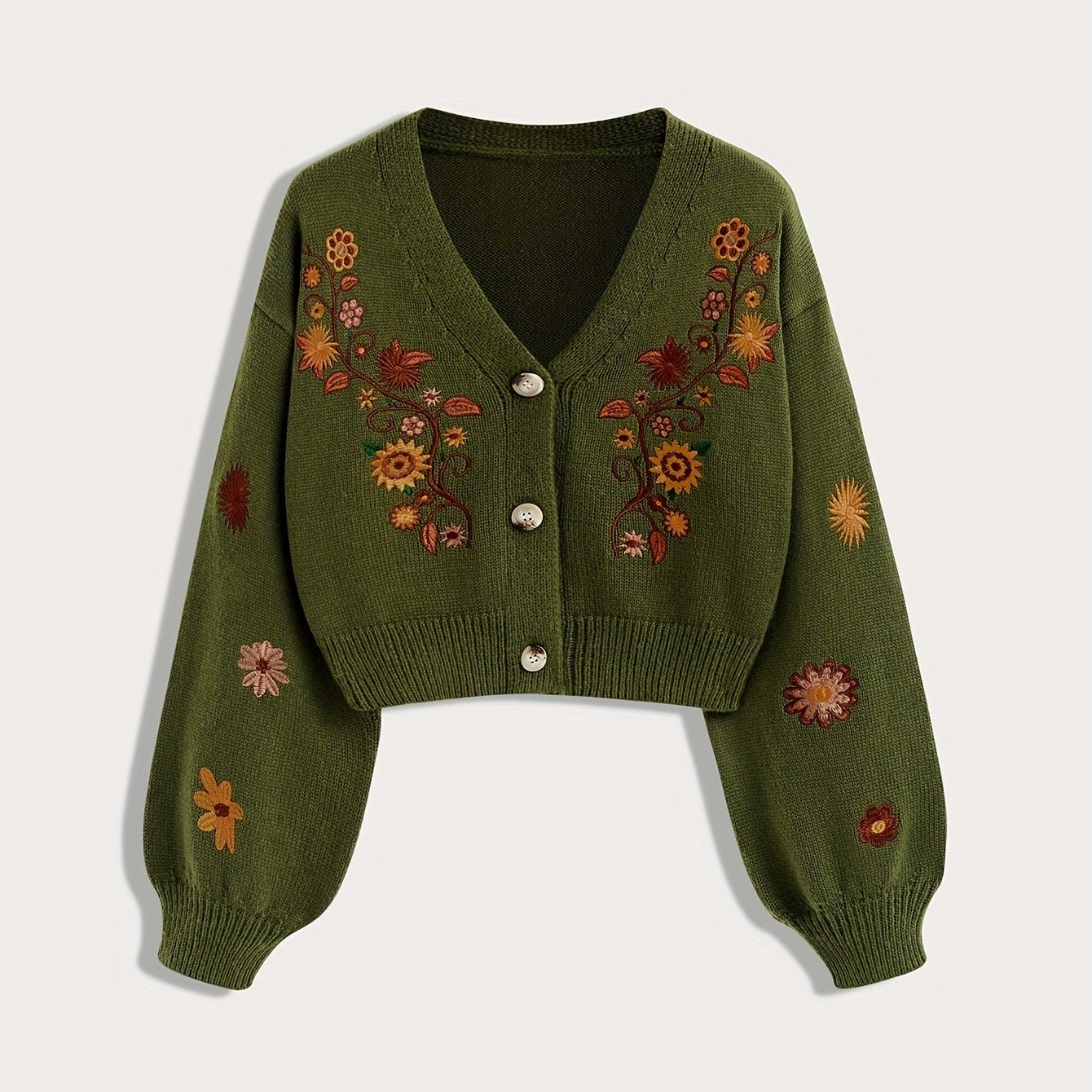 Orinae | Elegante dames cardigan met bloemen – Trui met lange mouwen en V-hals, geborduurd