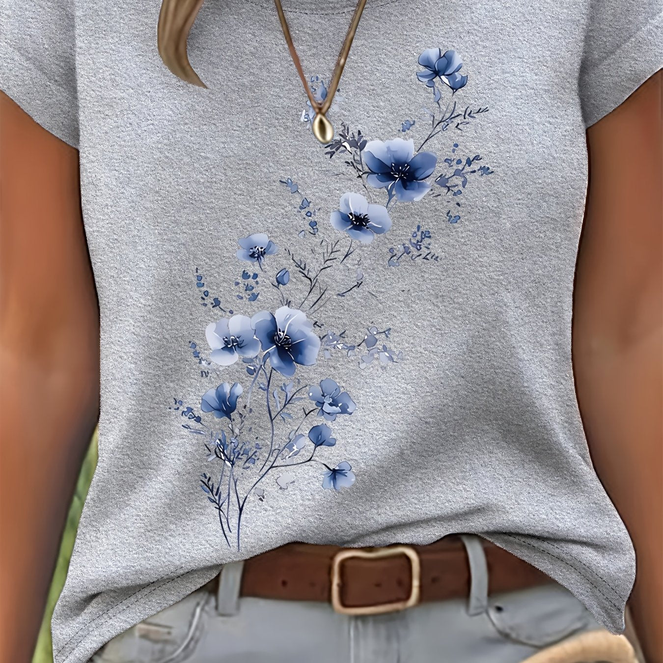 Vionyxen | Dames-T-shirt met bloemenprint in aquarelstijl – Casual zomertop
