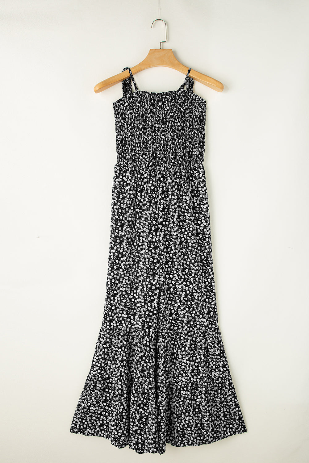 Tahlia | Bloemenjumpsuit voor dames, gesmokt lijfje, spaghettibandjes, wijde pijpen, zomerse casual outfit