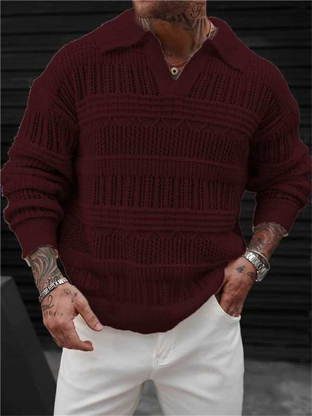 Zayrik | Heren Gebreide Trui met Kraag – Herfst Winter Pullover met Lange Mouwen