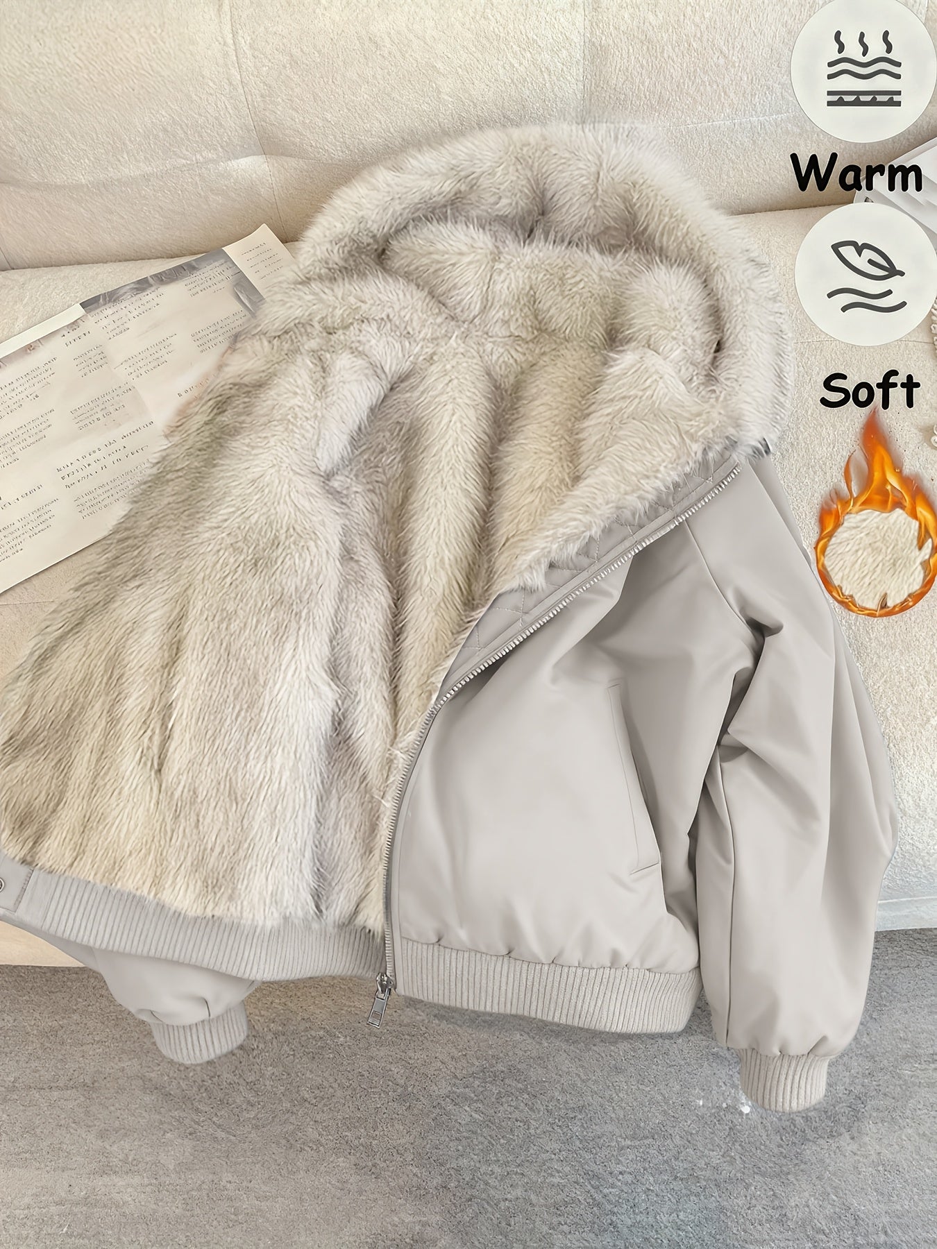 Veselina | Damesjas met capuchon en fleecevoering – Warme, harige winterjas, zachte casual bovenkleding