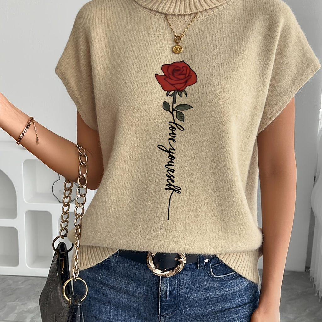 Ienira | Trendy Dames Mouwloos Gebreid Vest met Rozenprint – Losvallende Zomerse Casual Top