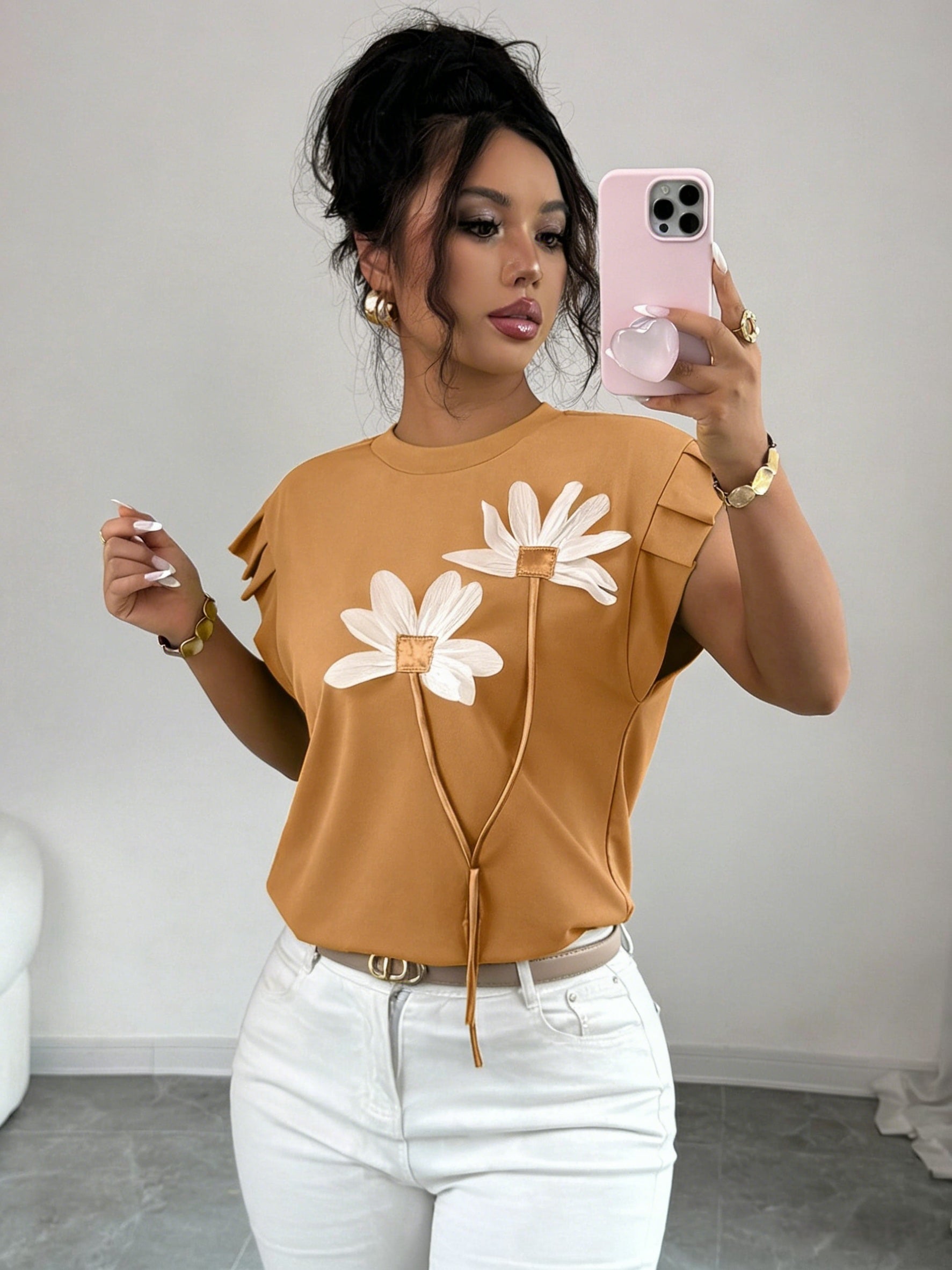 Cybelle | Mouwloze top met bloemenprint en contrasterende details voor dames - Casual, lichtgewicht zomert-shirt