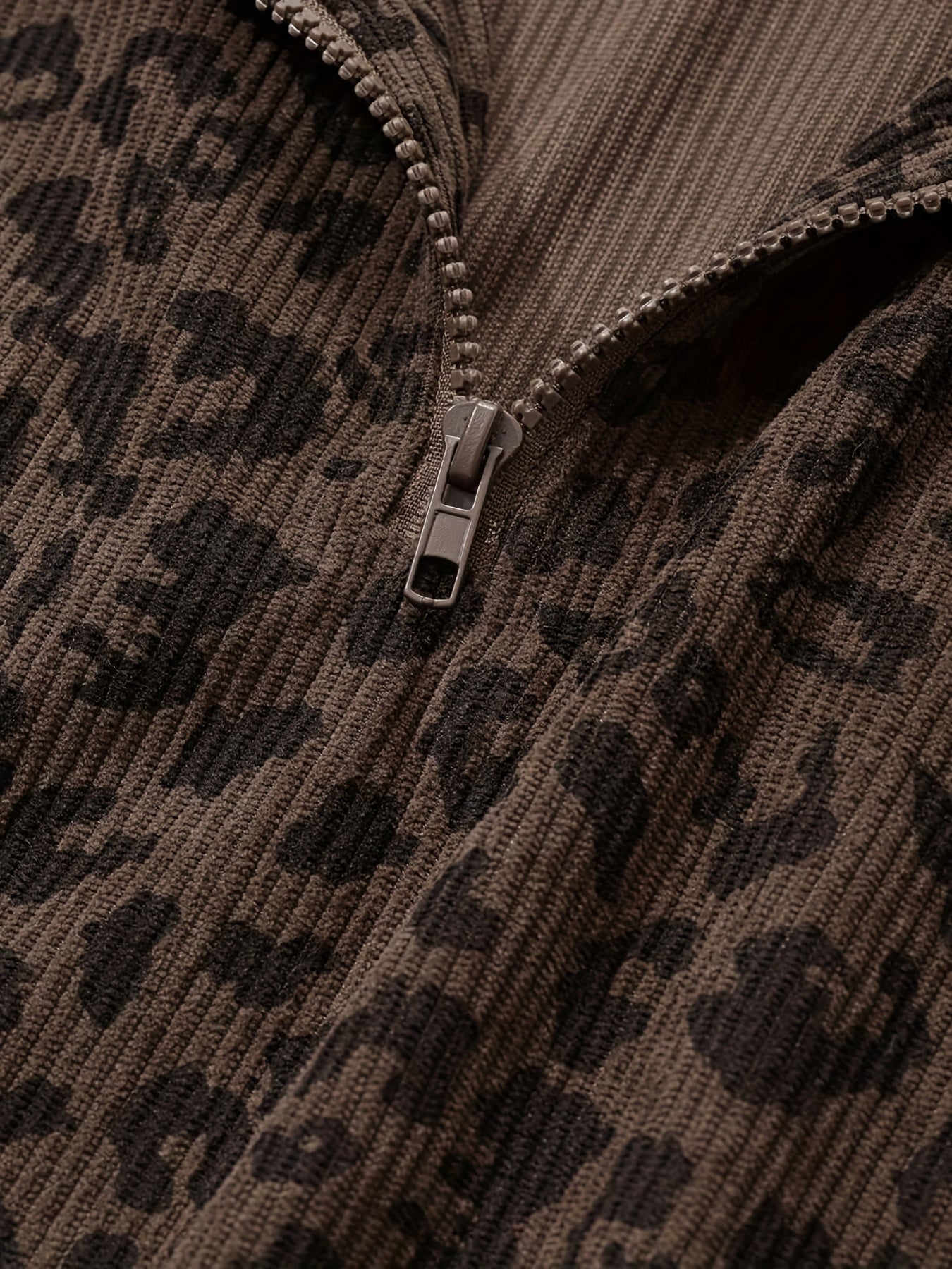 Oriella | Dames Sweatshirt met Luipaardprint en Halve Rits – Losvallende Pasvorm