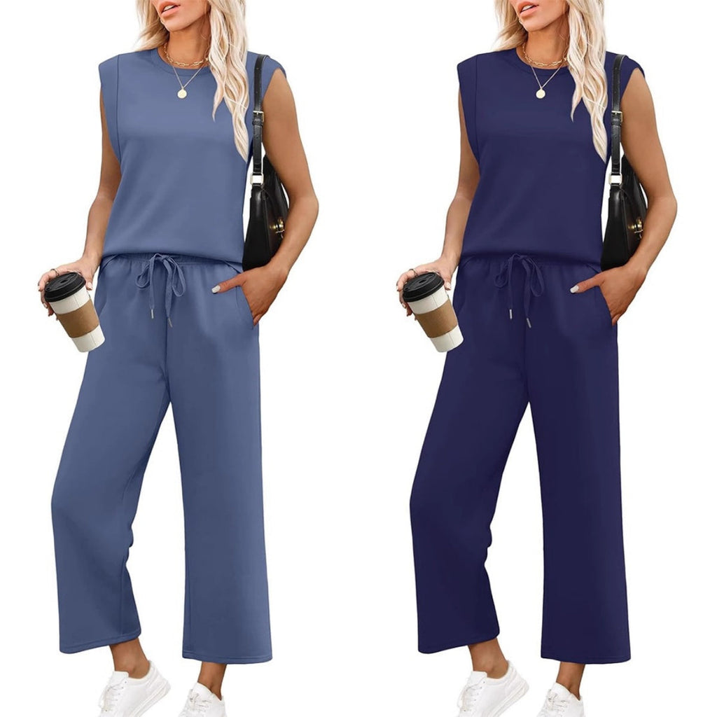 Orlira | Tweedelige set voor dames: casual top met korte mouwen en broek met wijde pijpen