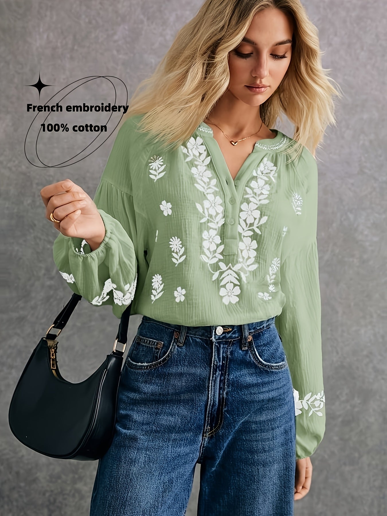Helya | Lichtgewicht geborduurd etnisch dameshemd – casual blouse met lange mouwen