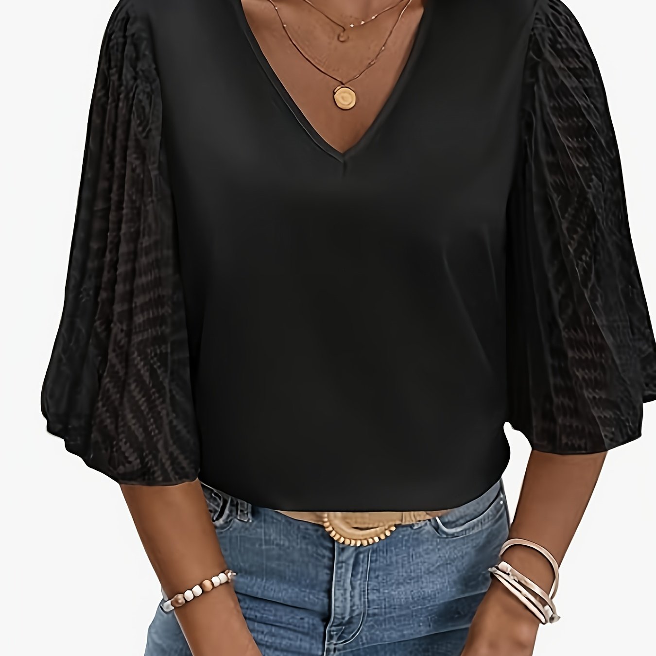 Wyra | Damesblouse met losse pasvorm, V-hals en lange mouwen