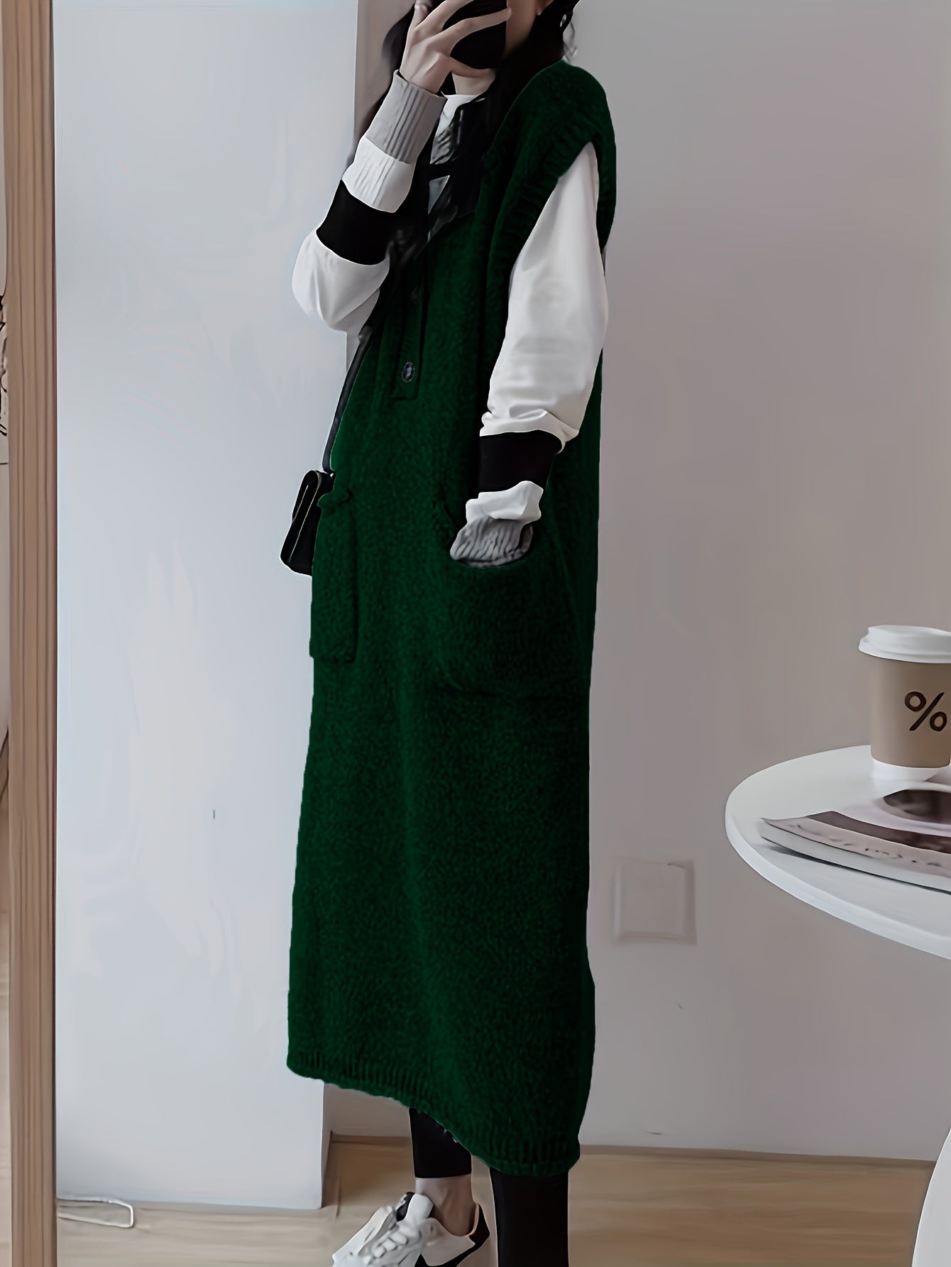 Rylthia | Mouwloze Gebreide Midi Jurk met Zakjes – Layering Tankjurk, Zachte Stretch Knit