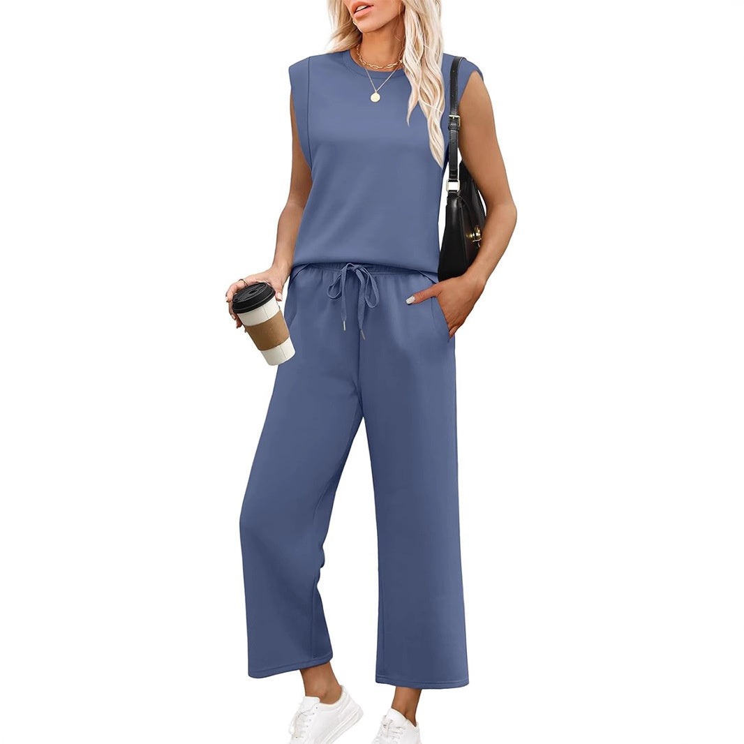 Orlira | Tweedelige set voor dames: casual top met korte mouwen en broek met wijde pijpen
