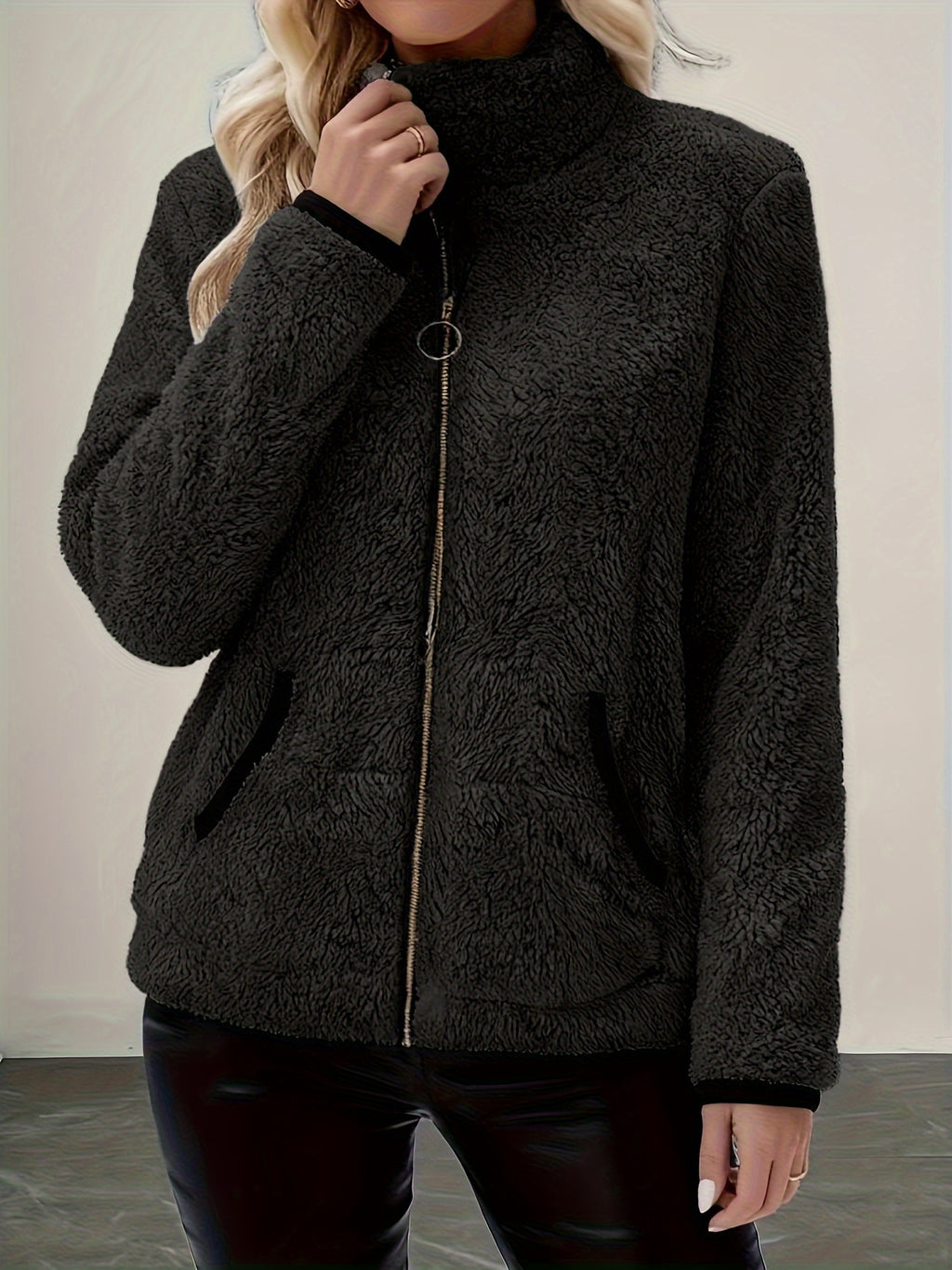 Gryvessa | Dames fleece jas met ritssluiting – opstaande kraag, warme casual herfst-winterjas