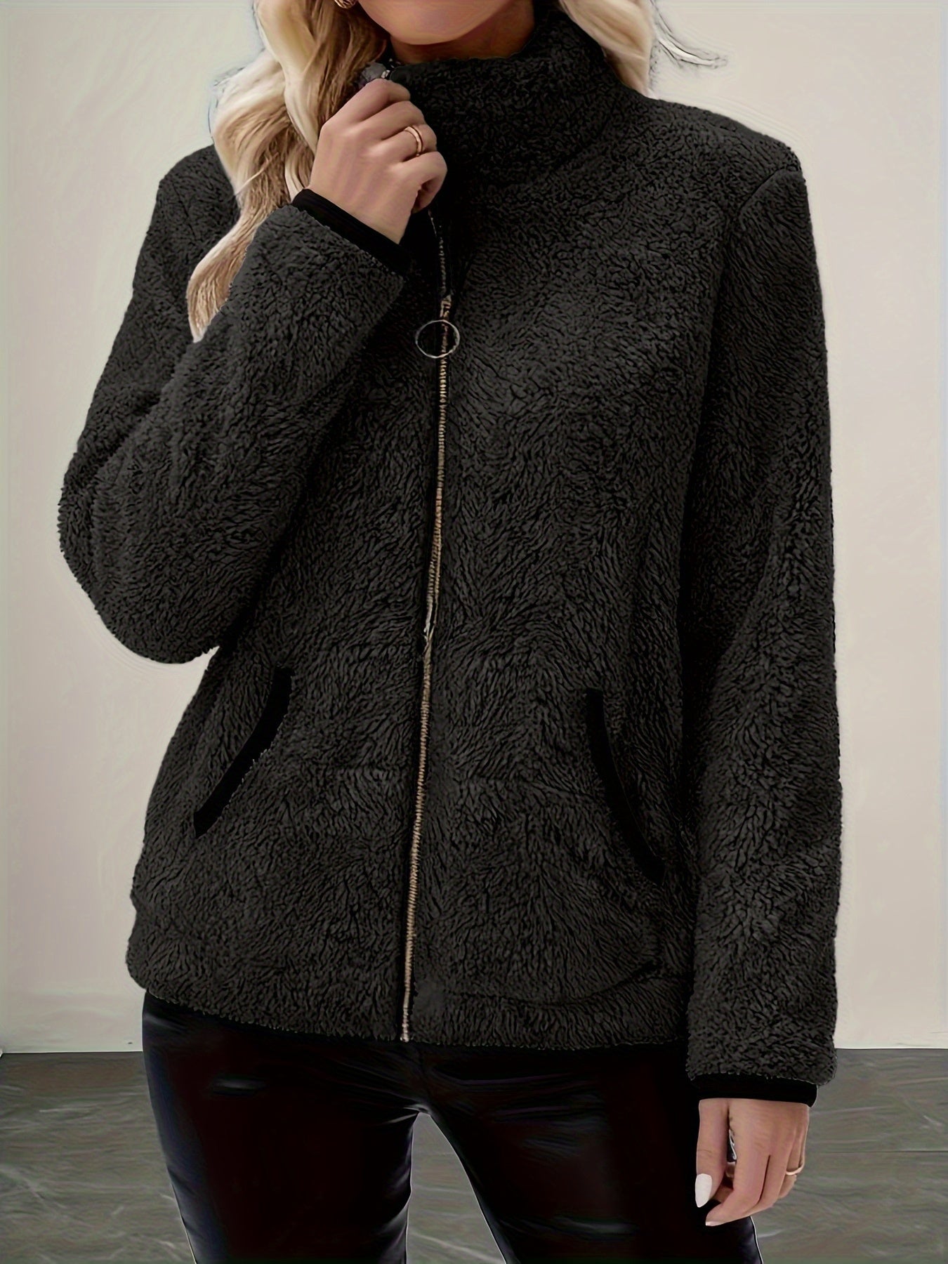 Gryvessa | Dames fleece jas met ritssluiting – opstaande kraag, warme casual herfst-winterjas