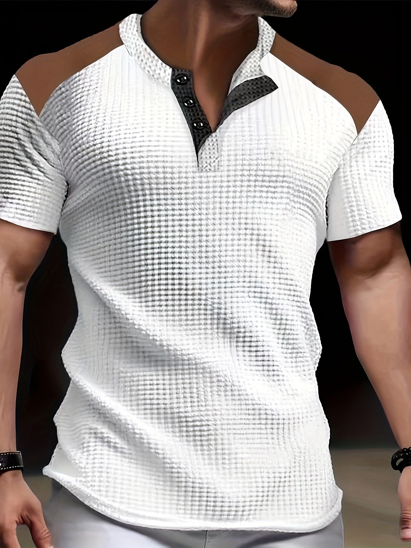 River | Chemise homme en maille gaufrée - Chemise décontractée à manches courtes bicolore