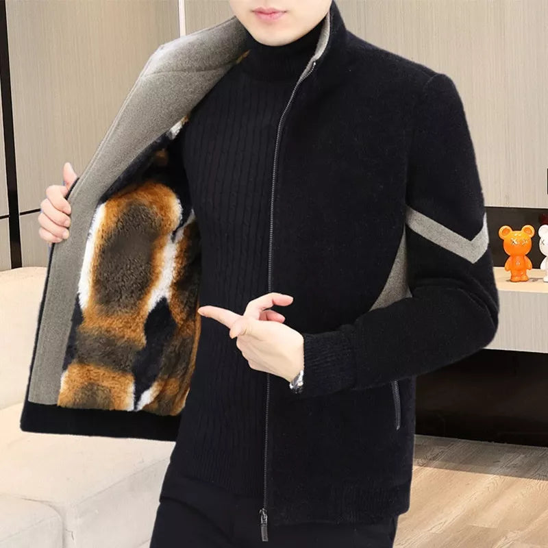 Djurre | Winterjas voor heren van tweed – dik gevoerde, warme jas met wol-look, jas voor koud weer