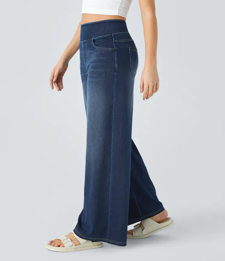 Vanelle | Hoge taille jeans met wijde pijpen voor dames – Comfortabele stretchdenim, casual en stijlvol