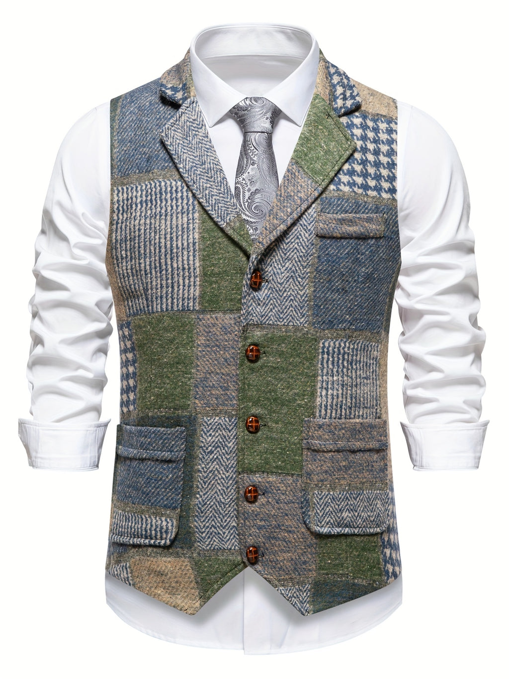 Barrett | Vintage patchwork herenvest – Klassiek vest met revers