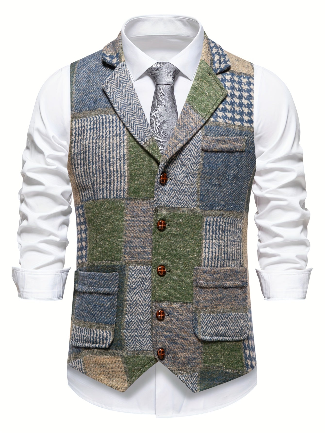 Barrett | Vintage patchwork herenvest – Klassiek vest met revers