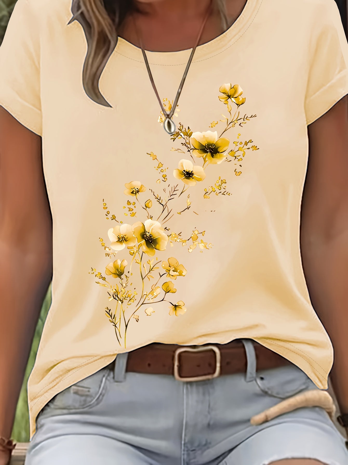 Vionyxen | Dames-T-shirt met bloemenprint in aquarelstijl – Casual zomertop