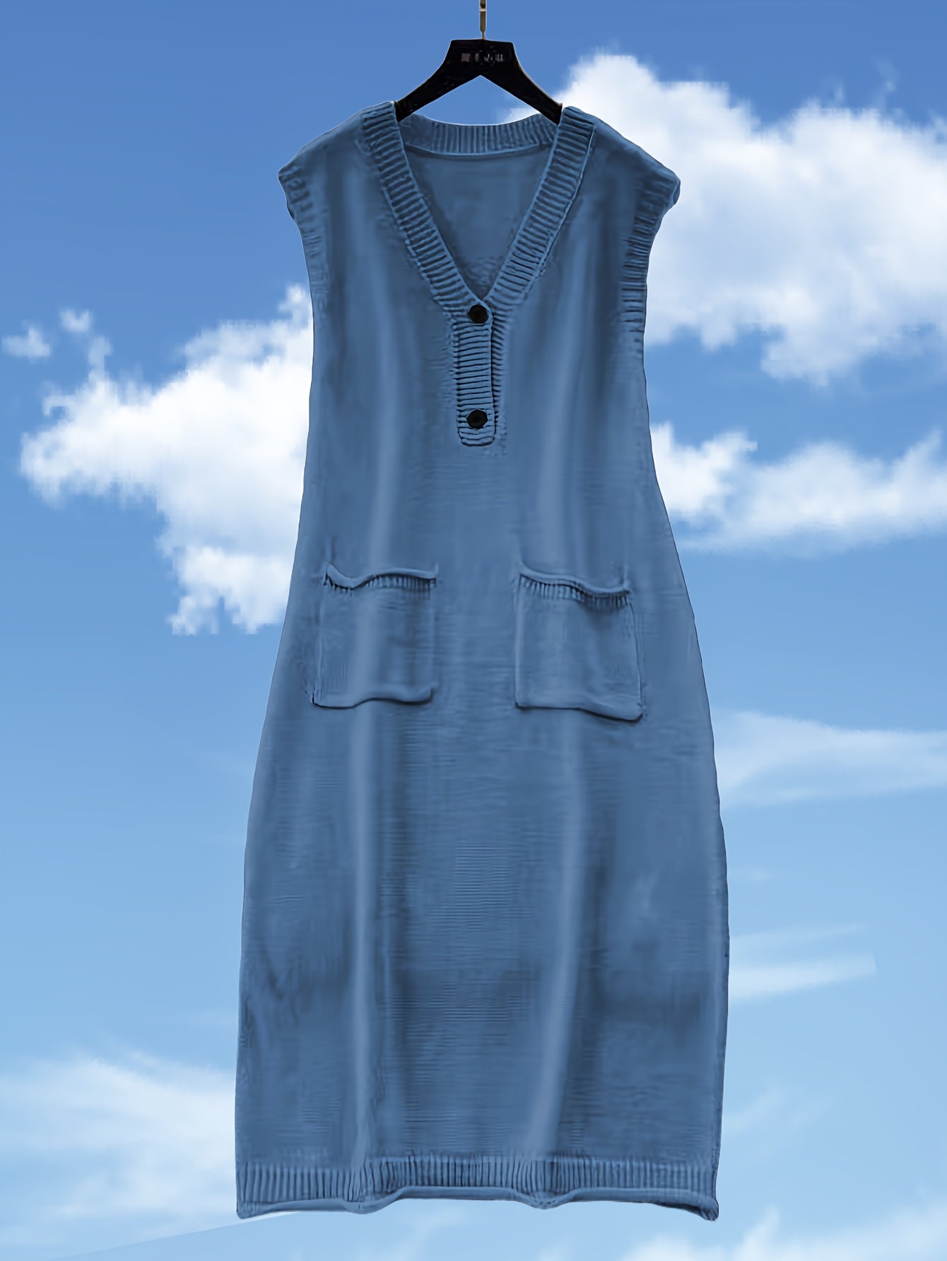 Rylthia | Mouwloze Gebreide Midi Jurk met Zakjes – Layering Tankjurk, Zachte Stretch Knit