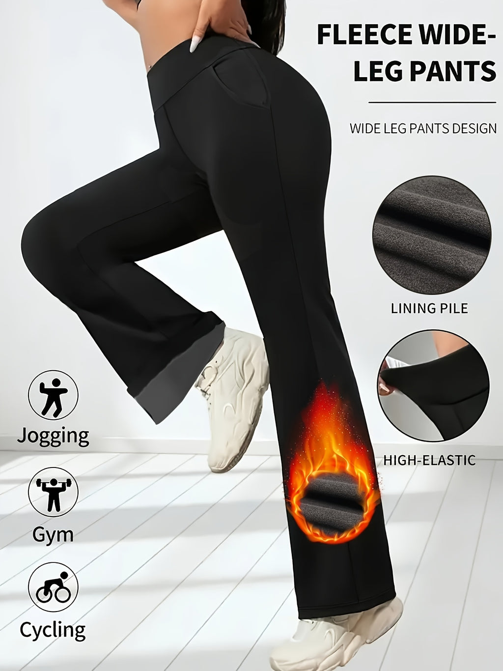 Birkita | Hoge taille, fleece gevoerde dikke winterlegging, zacht, rekbaar, warm, uitlopende pasvorm en zakken