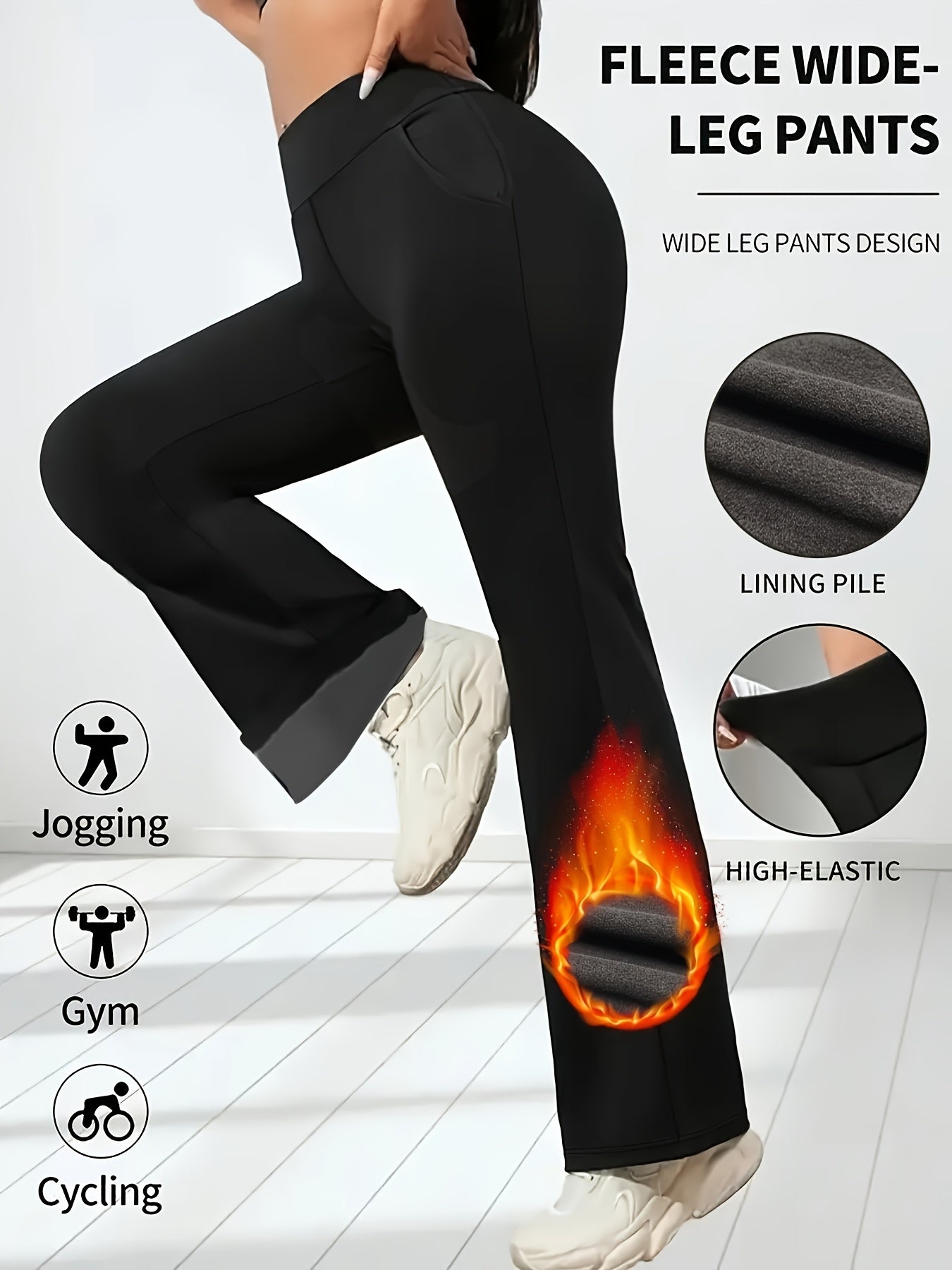 Birkita | Hoge taille, fleece gevoerde dikke winterlegging, zacht, rekbaar, warm, uitlopende pasvorm en zakken
