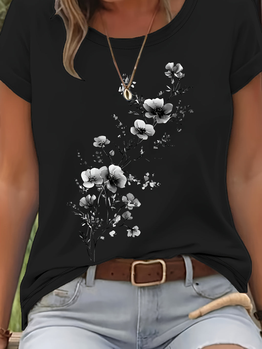 Vionyxen | Dames-T-shirt met bloemenprint in aquarelstijl – Casual zomertop