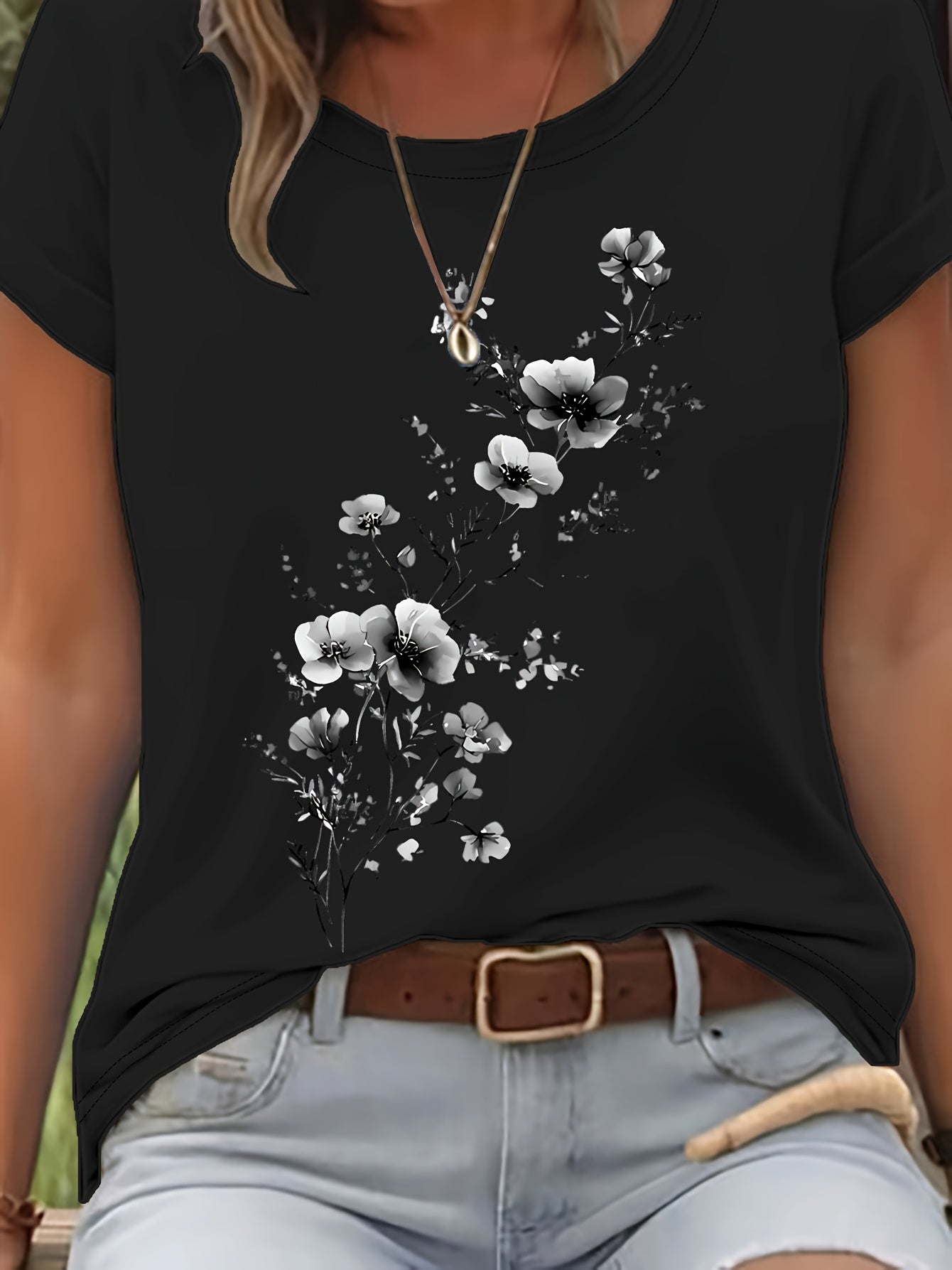 Vionyxen | Dames-T-shirt met bloemenprint in aquarelstijl – Casual zomertop