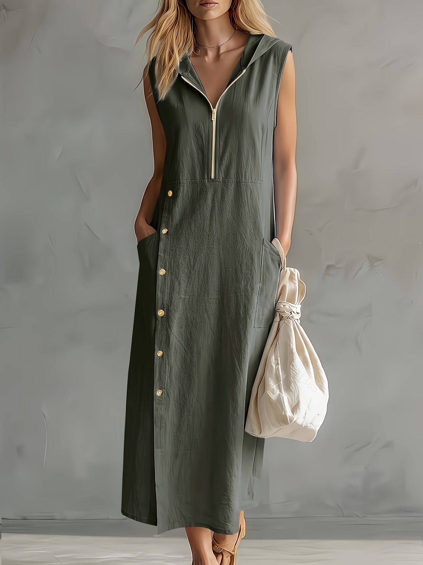 Kyrina | Zomerjurk met capuchon voor dames, casual, losse pasvorm, lichtgewicht, comfortabel