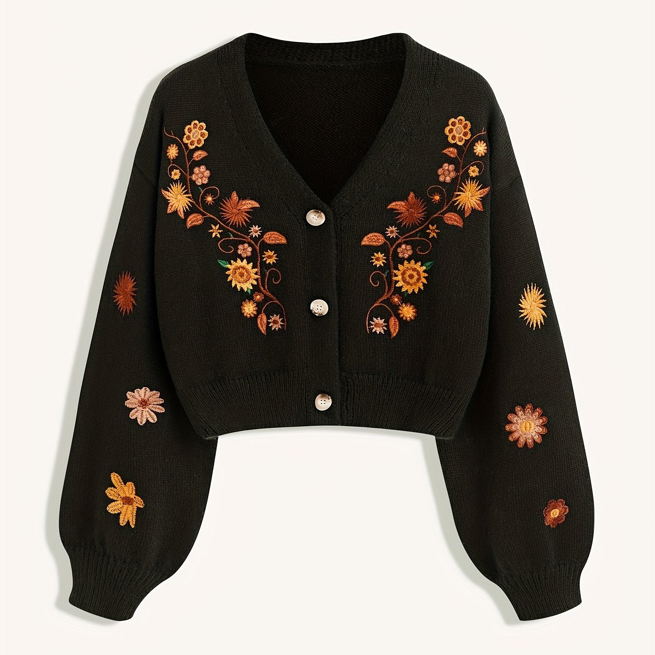 Orinae | Elegante dames cardigan met bloemen – Trui met lange mouwen en V-hals, geborduurd