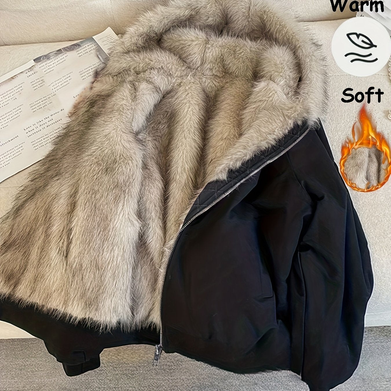 Veselina | Damesjas met capuchon en fleecevoering – Warme, harige winterjas, zachte casual bovenkleding