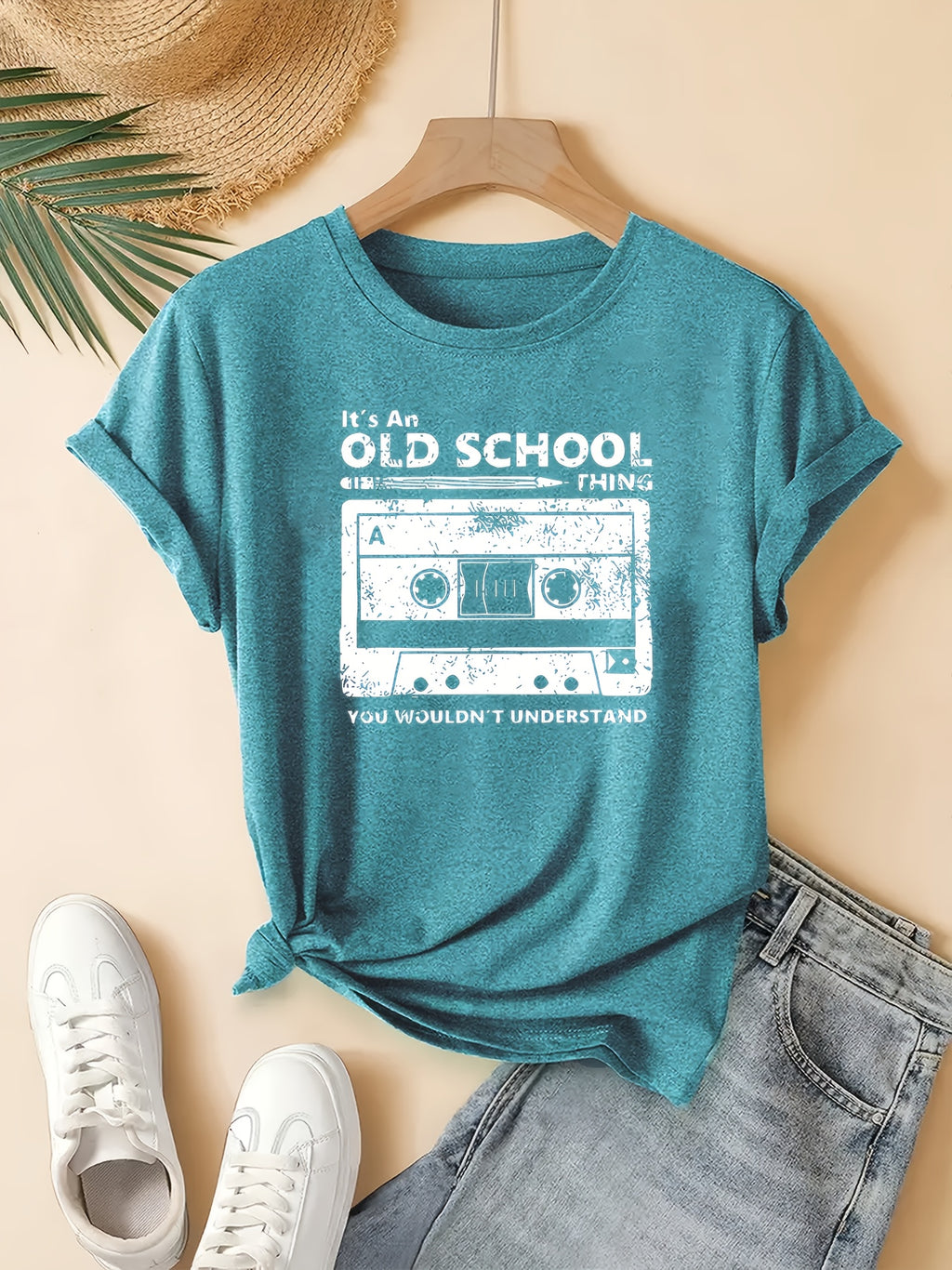 Syralia | Retro muziek T-shirt met cassetteprint, losse pasvorm, korte mouwen