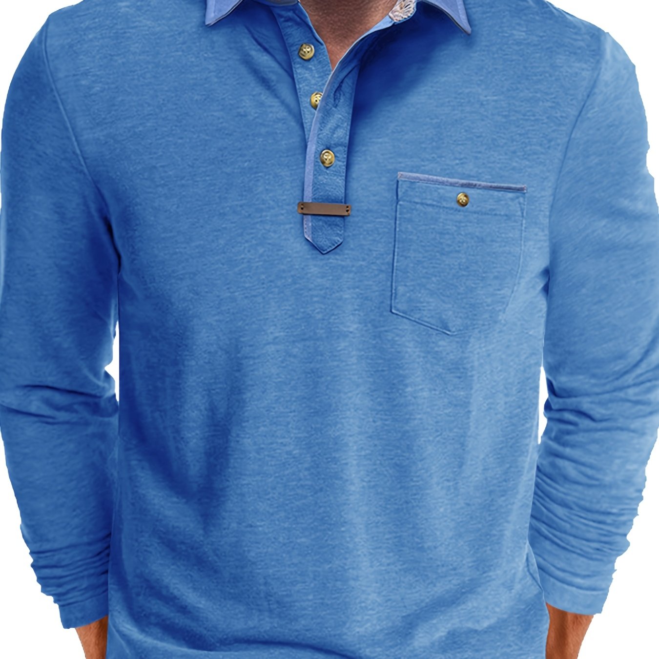 Paulo | Langärmliges Herren-Poloshirt – Lässiges Henley-Shirt mit farblich abgesetztem Kragen und Brusttasche