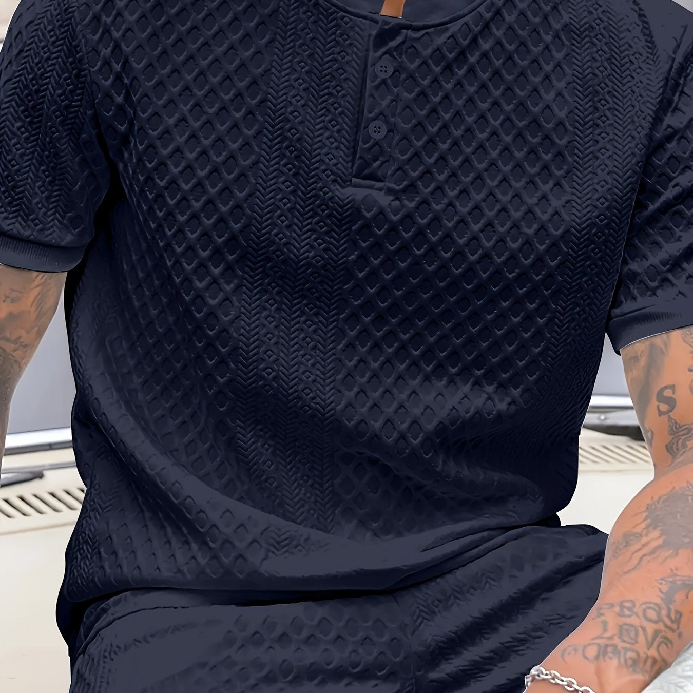 Damjan | Lässiges Business-Henley-Polohemd für Herren – Jacquard-Kragen