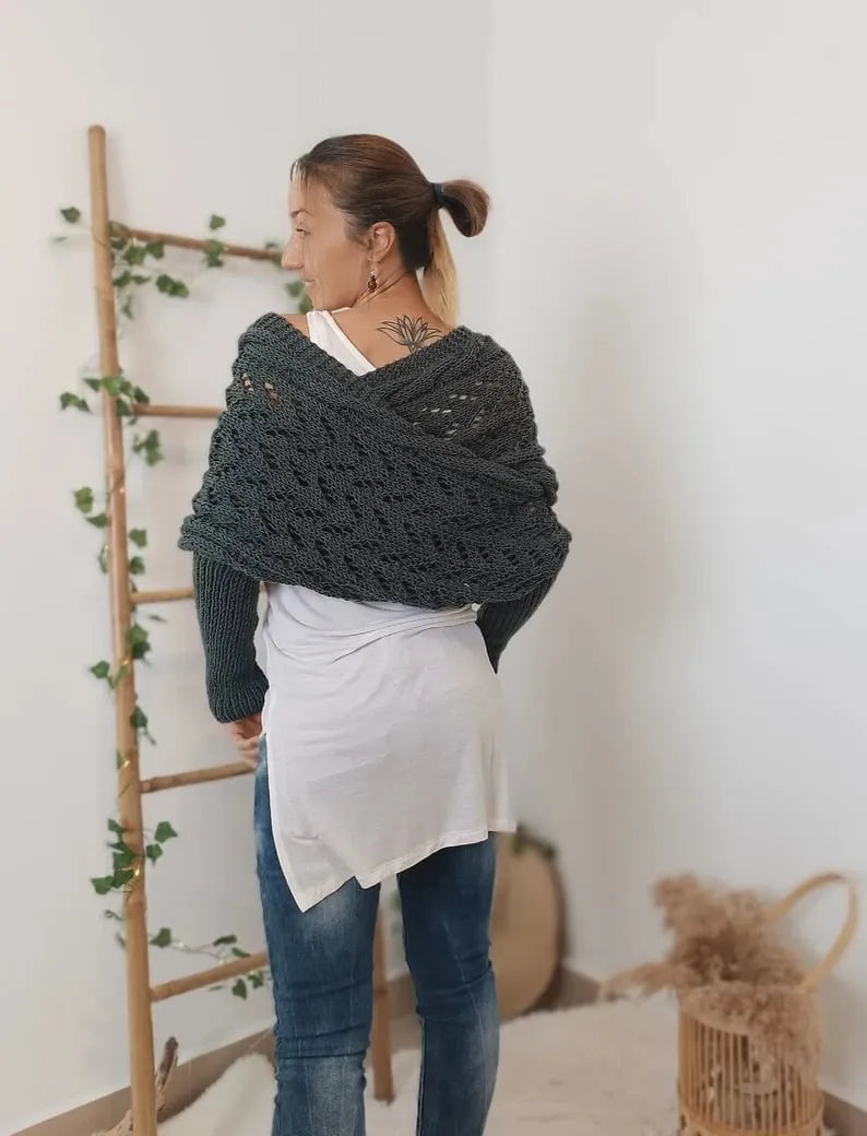 Winifred | Châle tricoté pour femme – Écharpe tricotée oversize confortable pour l'automne et l'hiver