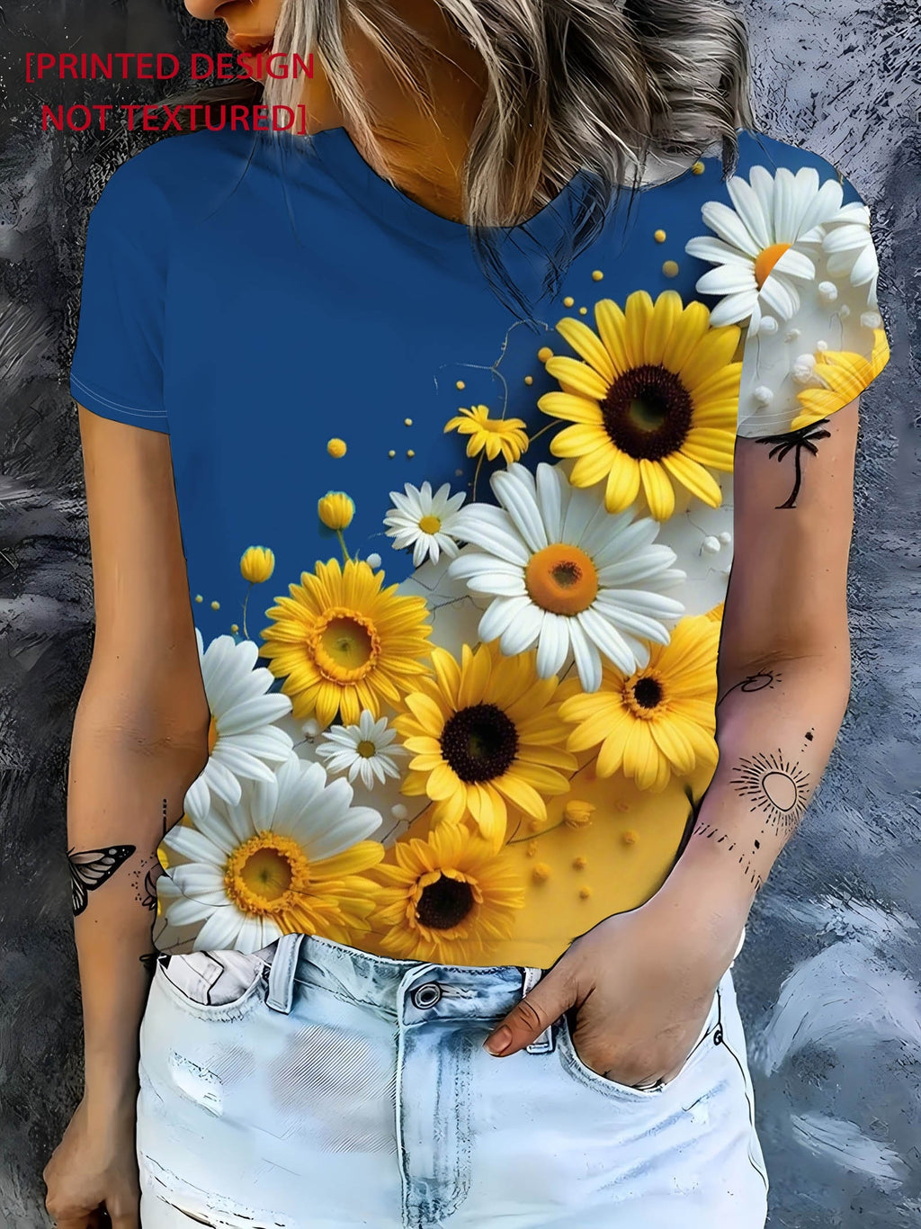 Nyzirelen | Dames-T-shirt met zonnebloemenprint – Casual zomertop met ronde hals