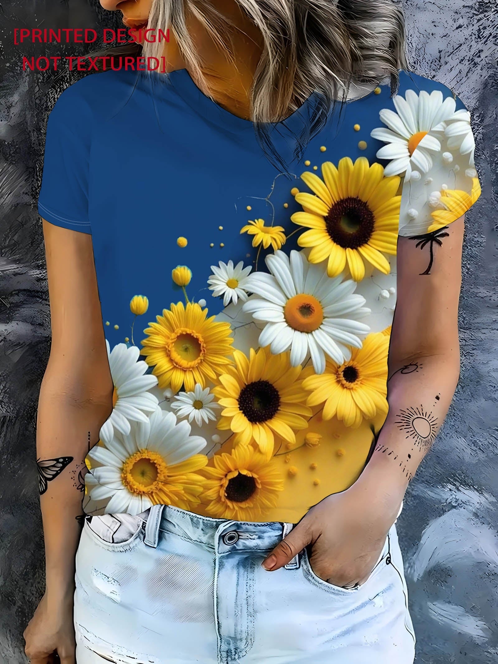 Nyzirelen | Dames-T-shirt met zonnebloemenprint – Casual zomertop met ronde hals