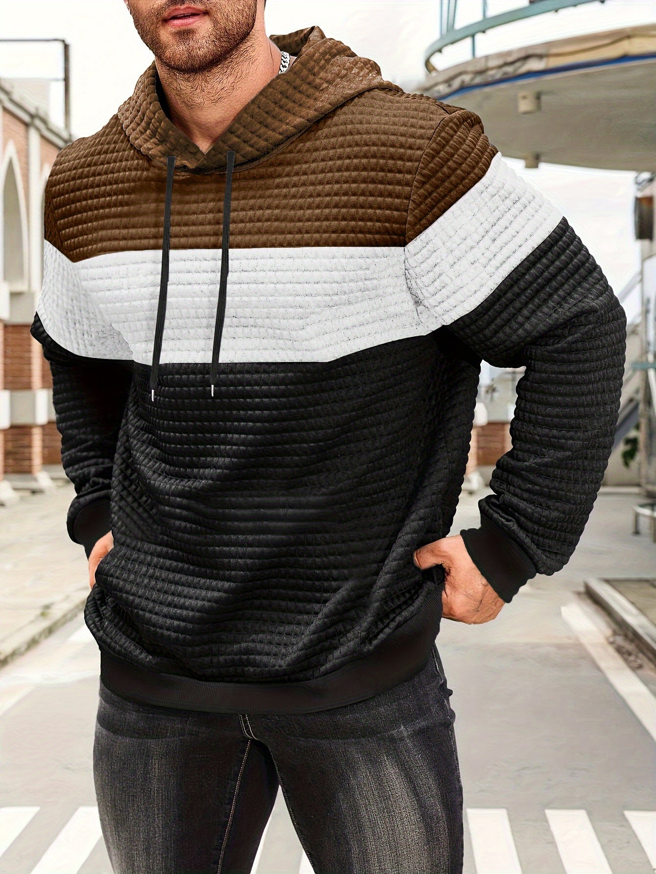 Sylas | Heren hoodiesweater met kleurblokken, casual pullover, trendy streetwear