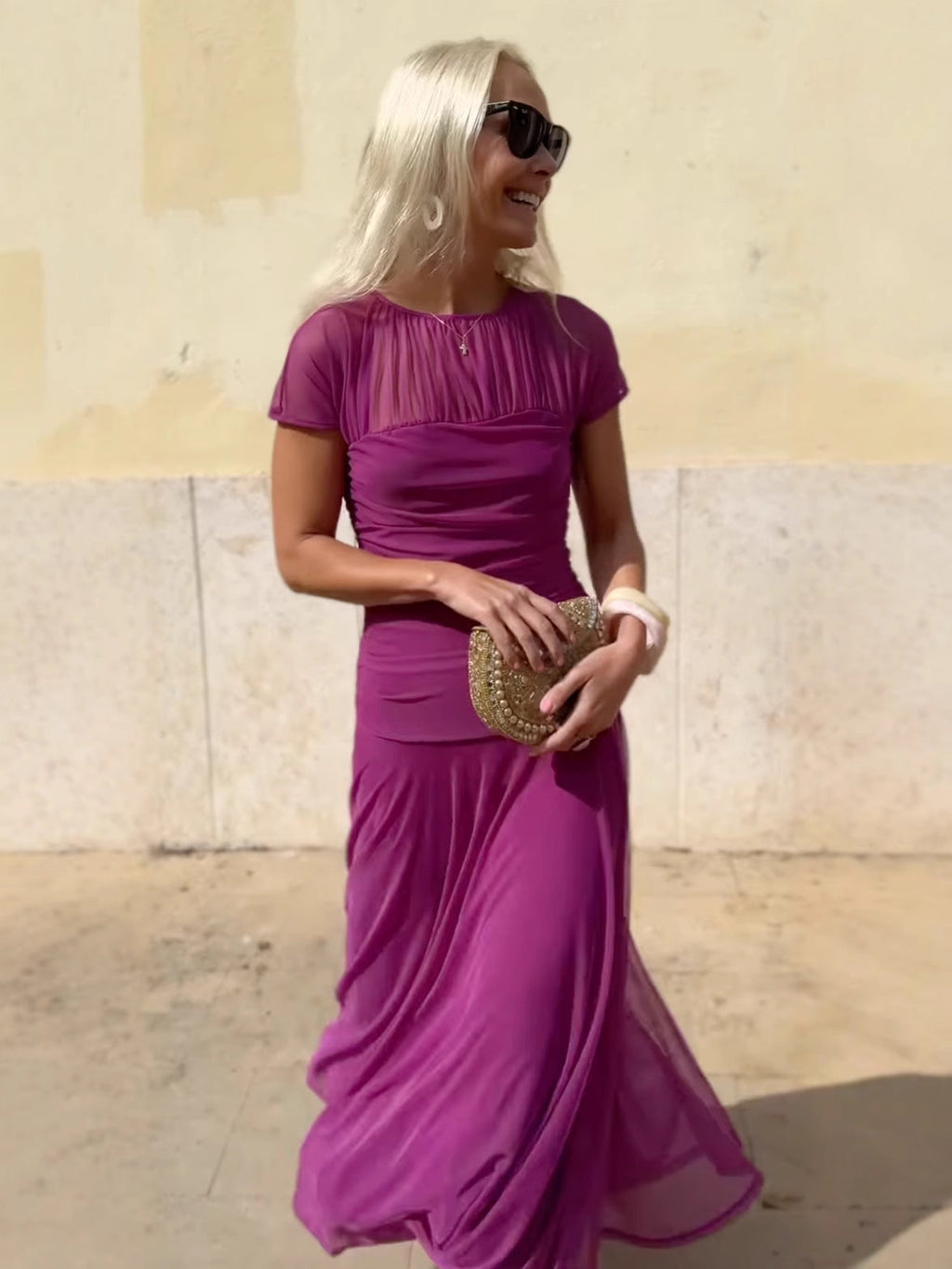 Vaelissey | Chiffonjurk voor dames – Elegante midi-jurk met ronde hals