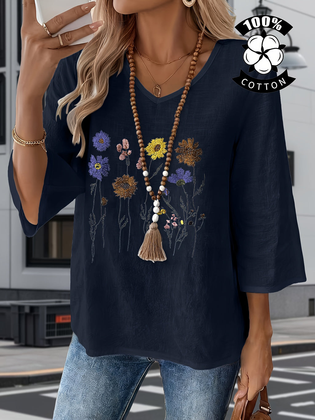 Liorithra | Damesblouse met bloemenborduursel – Elegant casual overhemd