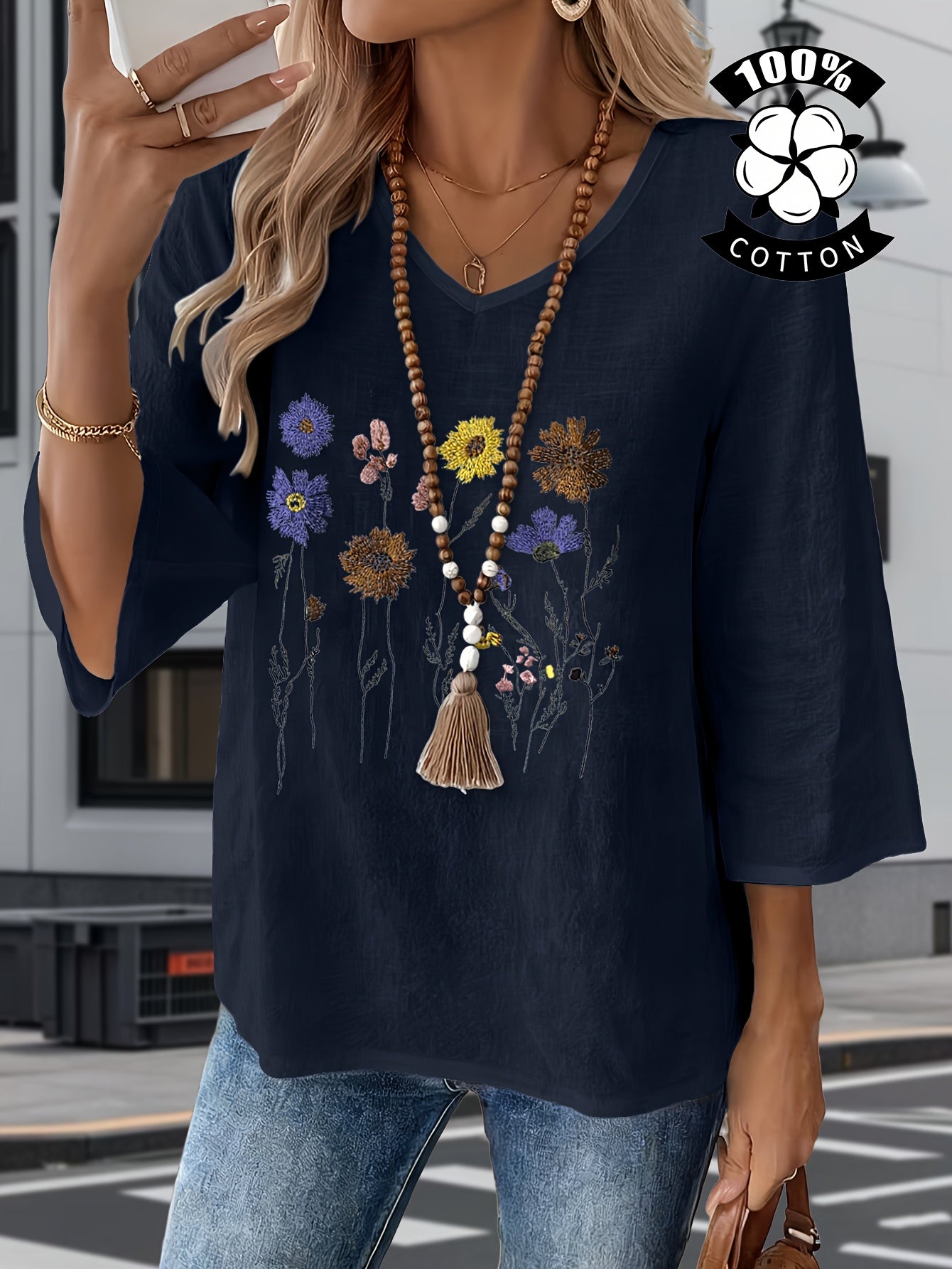 Liorithra | Damesblouse met bloemenborduursel – Elegant casual overhemd