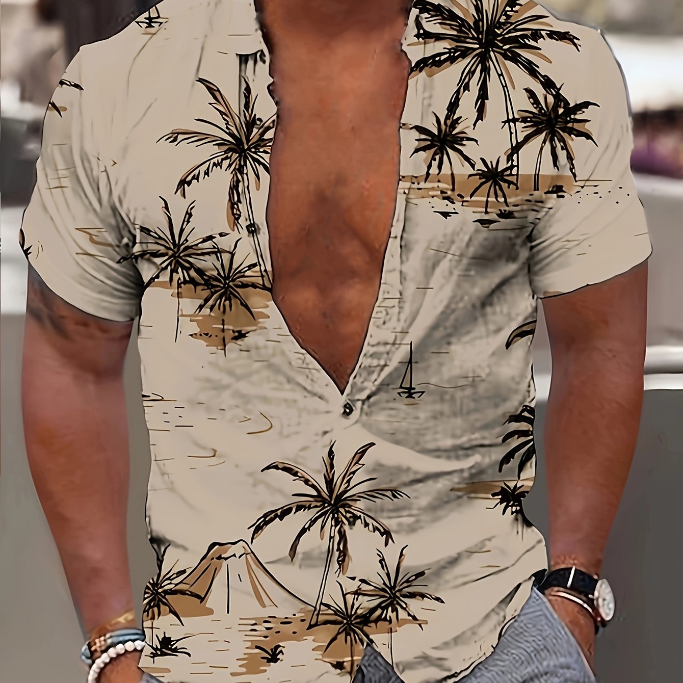 Malron | Heren Hawaiiaans Shirt met Kokospalm Print – Casual Vakantie Strand Zomer Overhemd