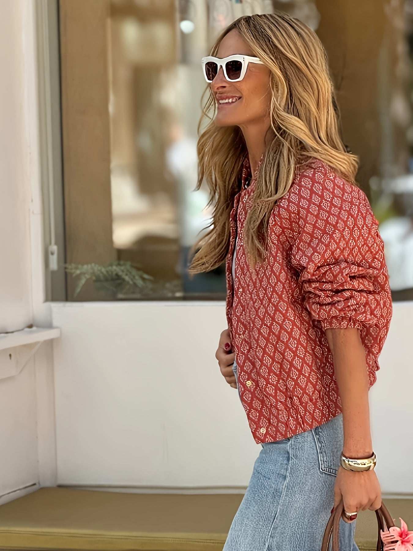 Delysia | Cardigan femme rétro chic à fleurs - rouge à boutons blancs, léger et décontracté