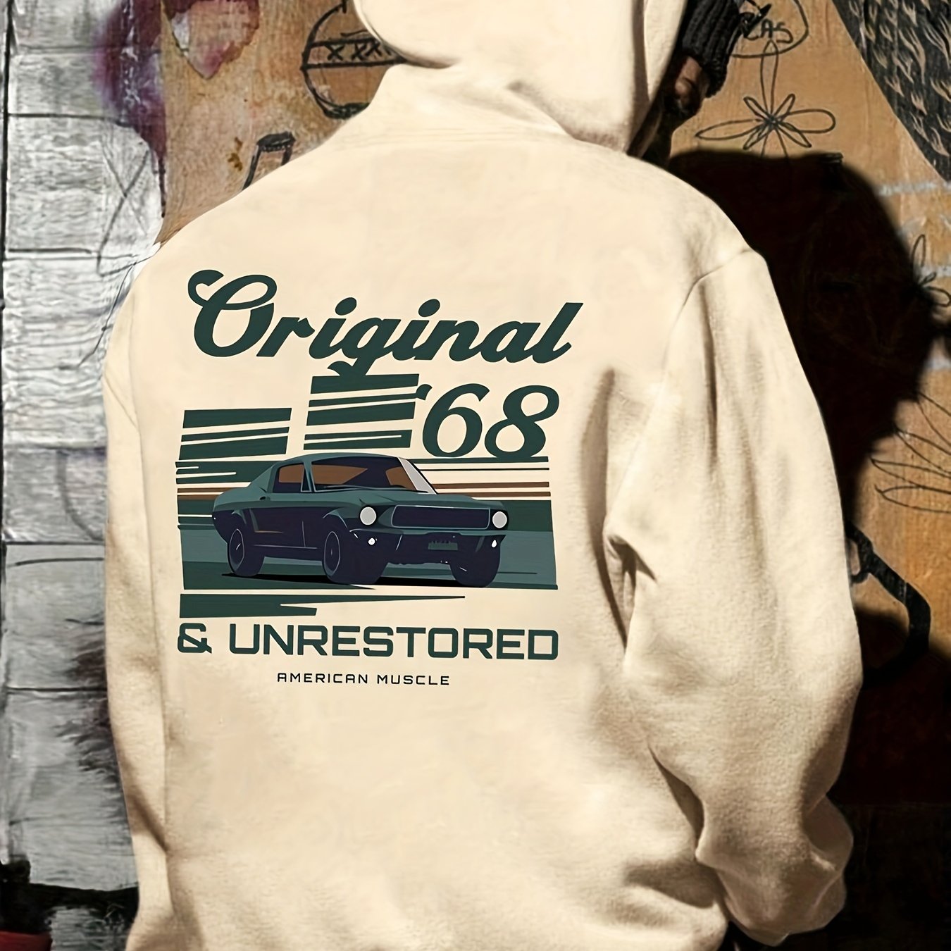 Caeron | Retro Muscle Car-hoodie voor heren – Losvallend sweatshirt van French Terry met zakken