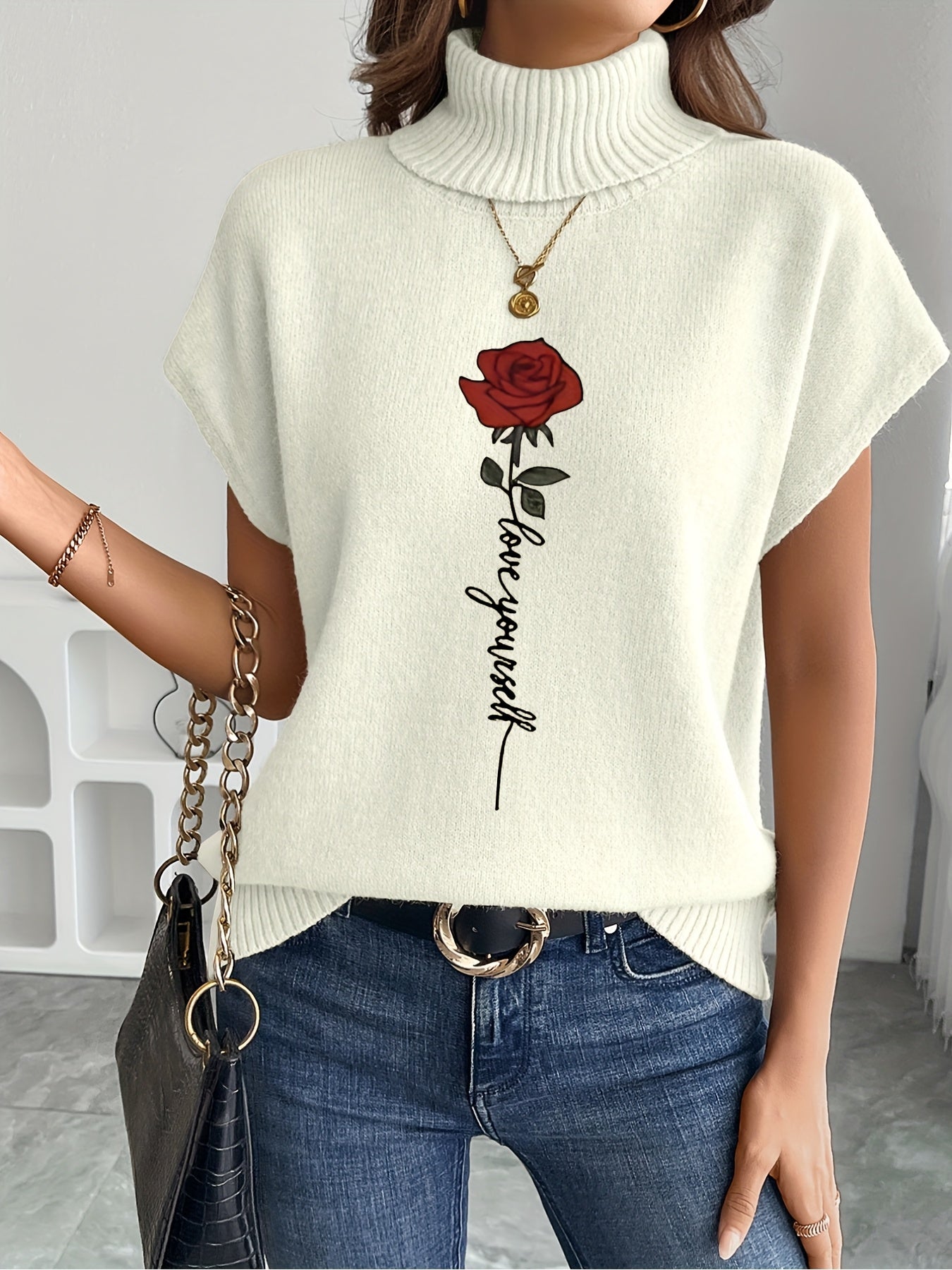 Ienira | Trendy Dames Mouwloos Gebreid Vest met Rozenprint – Losvallende Zomerse Casual Top