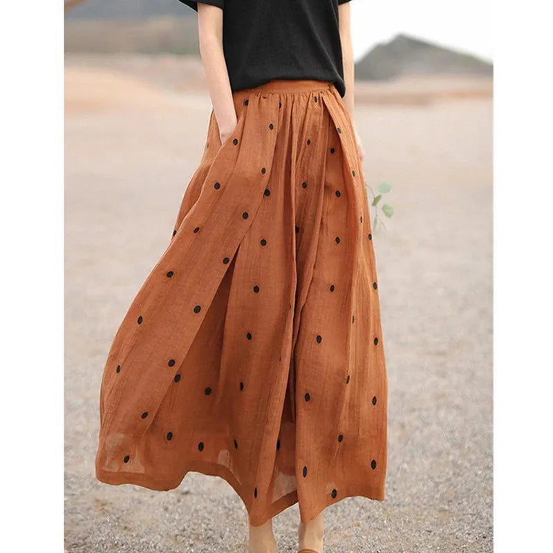 Vionarae | Zwierige midi-rok met polkadots voor dames met zakken – hoge taille