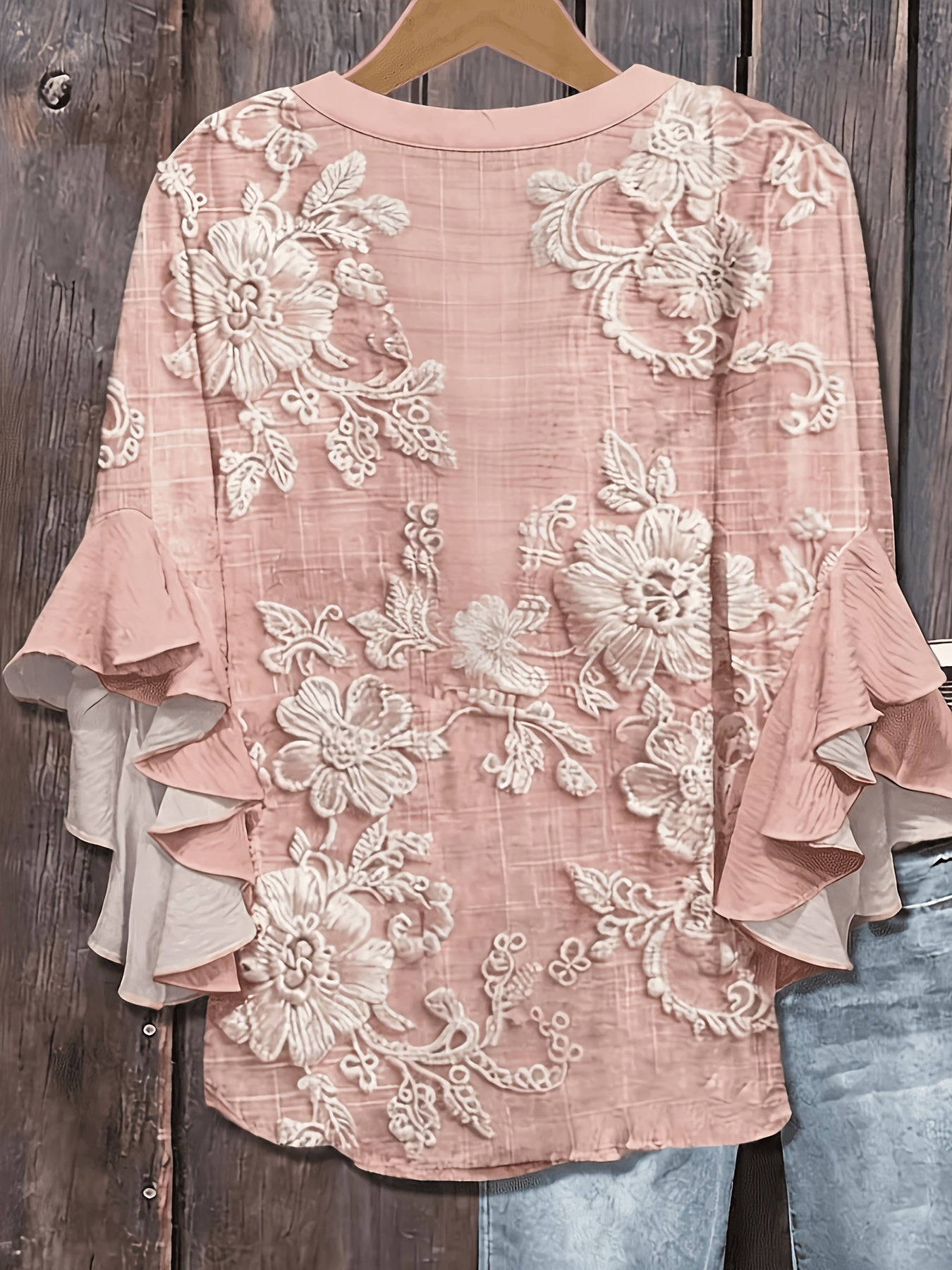 Avalyss | Damesblouse met print en volantmouwen – Casual, ruimvallende pullover