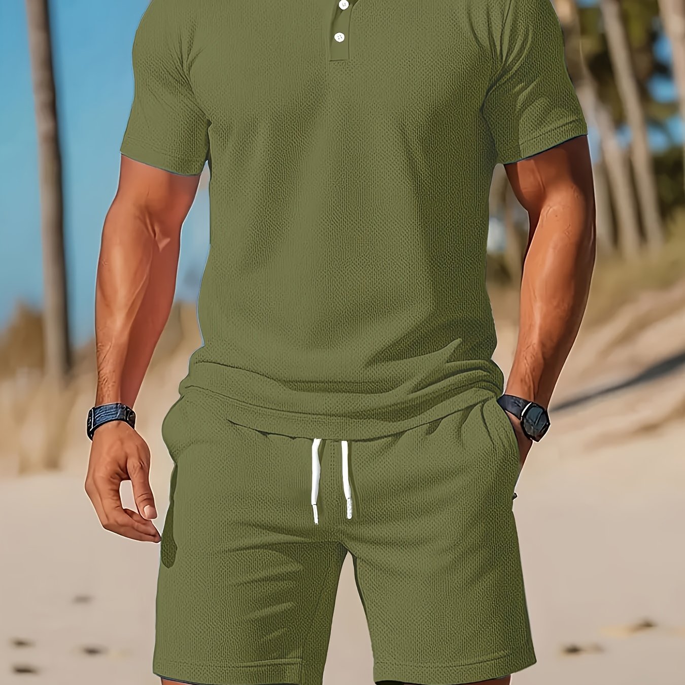 Thorsten | Herren-Poloshirt und Shorts mit Kordelzug, einfarbig - lässige Sportbekleidung