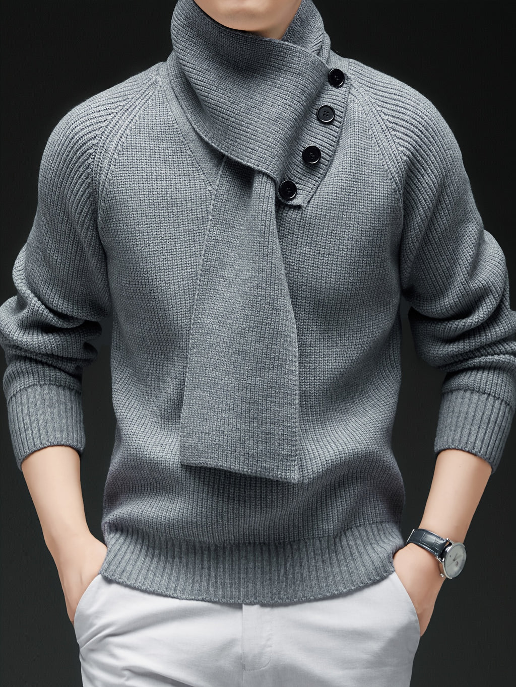 Drayke | Heren  V-hals gebreide trui  Pullover met lange mouwen en afneembare sjaalkraag