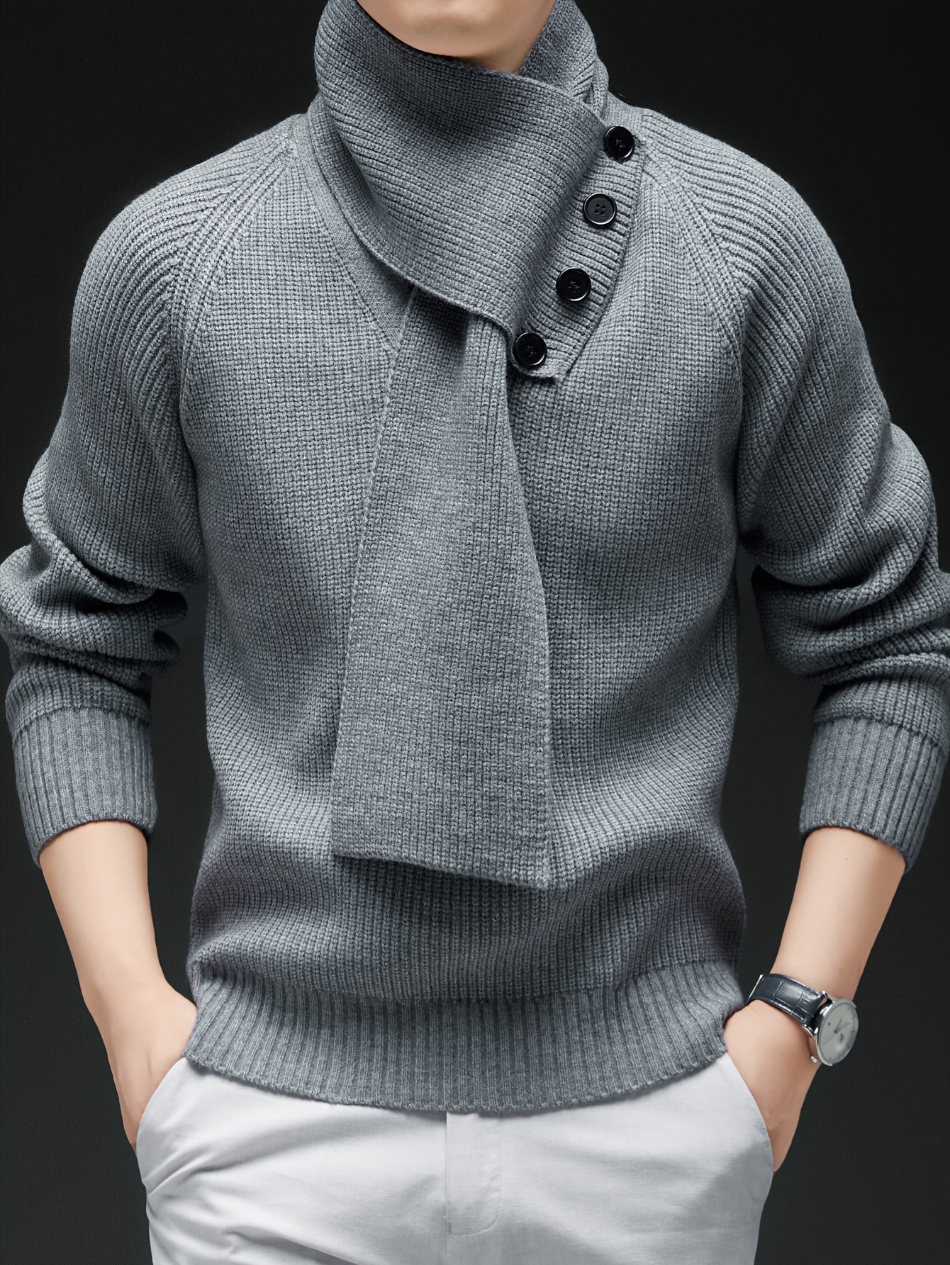 Drayke | Heren  V-hals gebreide trui  Pullover met lange mouwen en afneembare sjaalkraag