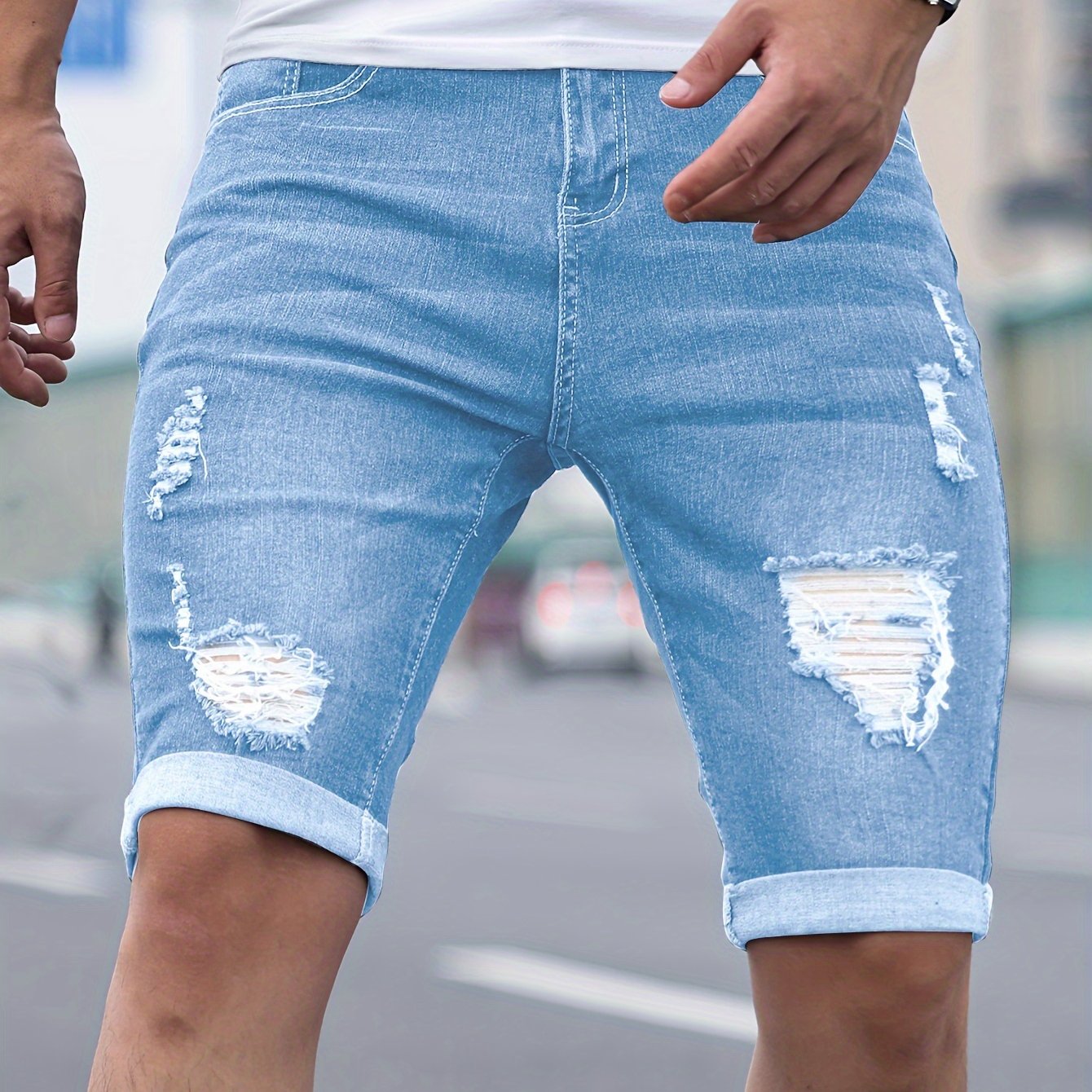 Calvion | Heren Casual Denim Shorts – Slim Fit Zomerjeans met Zakjes voor Dagelijks Gebruik